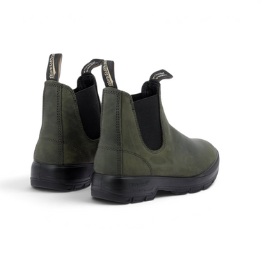 Bottines Chelsea Blundstone Terrain 2635 en cuir vert forest avec semelle en gomme noire, vue arrière