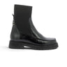 Boots Janelle moodeshop en cuir glacé noir avec tige élastique côtelée et semelle crantée légère