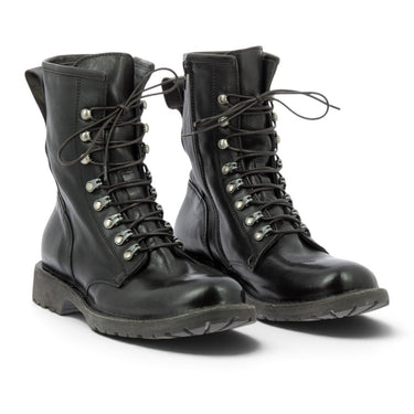 Boots à lacets artisanales moodeshop en cuir vachetta couleur cioco avec semelle commando crantée
