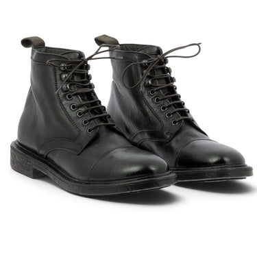Boots à lacets artisanales moodeshop en cuir vachetta noir avec semelle cousue et talon bas