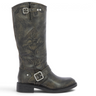 Bottes biker Ash en cuir noir distressed avec motifs floraux brodés et boucles métalliques, vendues par moodeshop