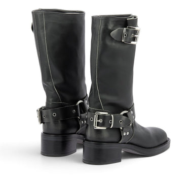 Bottes artisanales moodeshop Chester en cuir fumo avec boucles et talon de 4 cm, fabriquées en Italie