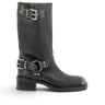 Bottes artisanales Gisel moiré Chester couleur fumo en cuir avec boucles métalliques, vendues par moodeshop