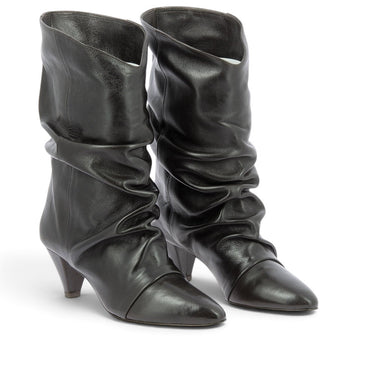 Bottes slouchy artisanales en cuir marron moro The seller chez moodeshop avec talon recouvert de 6 cm