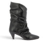 Bottes moodeshop en cuir nappa noir avec effet plissé, talon recouvert de 6 cm et fabrication artisanale italienne.