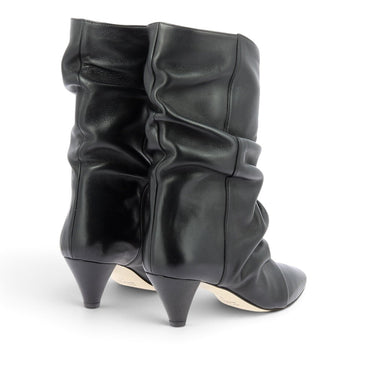 Bottes moodeshop en cuir nappa noir avec effet plissé et talon recouvert de 6 cm, fabrication artisanale italienne