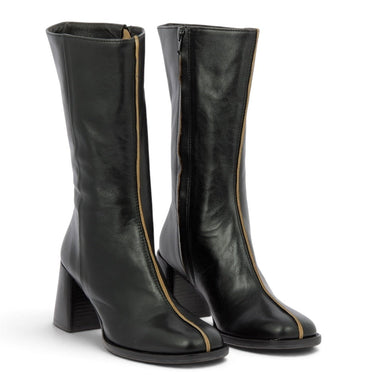 Bottes artisanales noires en cuir Billi bi vendues par moodeshop avec talon bloc de 7 cm et fermeture éclair