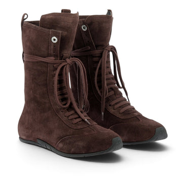 Bottes montantes artisanales Bronx en daim bordeaux avec lacets, vendues par moodeshop