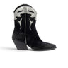 Bottes western Elena iachi pour moodeshop en cuir velours noir et détails argentés avec talon biseauté