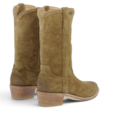 Bottes western Mexicana pour moodeshop en daim golden brown avec talon en cuir et gomme, vue arrière
