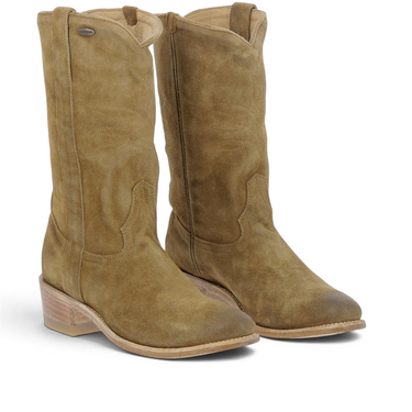 Bottes western Mexicana Yopal en daim golden brown avec talon de 4,5 cm, disponibles chez moodeshop