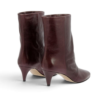 Bottines artisanales The seller pour moodeshop en cuir bordeaux vintage avec talon recouvert de 6 cm