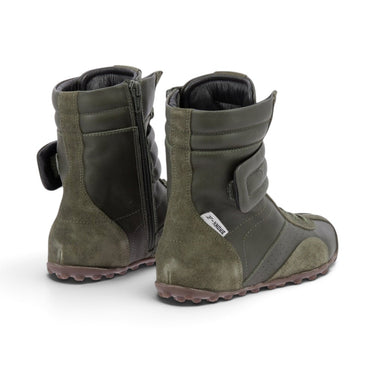Bottines artisanales moodeshop Bronx en cuir vieilli kaki avec fermeture éclair latérale et semelle en gomme