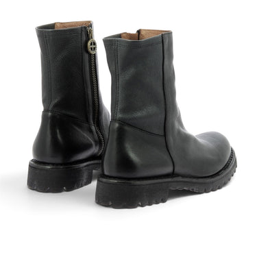 Bottines artisanales Fiorentini + baker en cuir noir avec semelle commando et fermeture éclair chez moodeshop