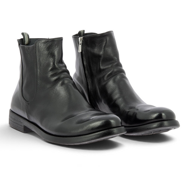 Bottines artisanales moodeshop Hive 036 en cuir noir italien avec fermeture éclair latérale et talon bas