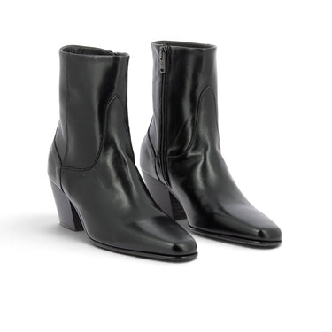 Bottines artisanales noires en cuir Pantanetti pour moodeshop avec talon de 5 cm et fermeture éclair latérale