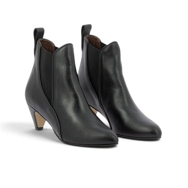 Bottines femme moodeshop Rikley en cuir de veau noir avec talon recouvert de 5 cm et finition artisanale