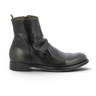 Bottines artisanales officine créative en cuir patiné olive et noir avec fermeture éclair latérale et semelle en gomme