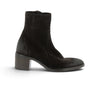 Bottines artisanales moodeshop Strategia en cuir velours ebano avec talon bloc de 5 cm, vue de profil