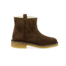Boots artisanales moodeshop en croûte de cuir velours marron testa di moro avec doublure en laine et semelle crêpe