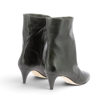 Bottines artisanales moodeshop en cuir vert avec talon recouvert de 6 cm, vue arrière