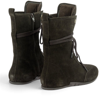 Bottines artisanales Bronx moodeshop en daim huilé couleur coffee-bean avec lacets et fermeture éclair latérale