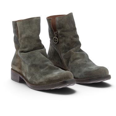 Bottines artisanales Fiorentini + baker en daim kaki green avec fermeture éclair latérale, vendues par moodeshop