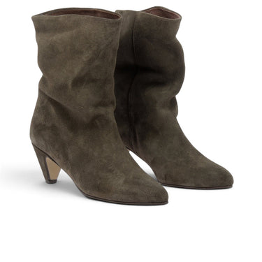 Bottines artisanales moodeshop Vully 50 en daim marron café avec talon recouvert de 5 cm et doublure en cuir