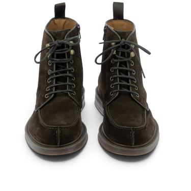 Bottines à lacets artisanales moodeshop en daim marron testa di moro avec semelle en gomme cousue blake