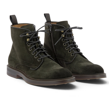Bottines à lacets Elia maurizi pour moodeshop en daim vert olive avec semelle en gomme cousue artisanale