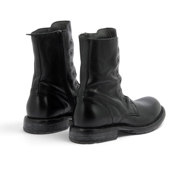 Bottines à lacets Moma pour moodeshop en cuir vachetta noir avec semelle commando artisanale vue arrière