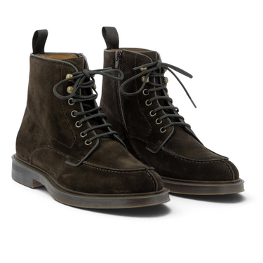 Bottines à lacets moodeshop en daim marron testa di moro, fabriquées artisanalement en Italie avec semelle en gomme.