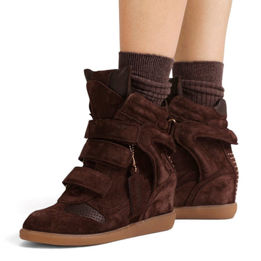 Baskets montantes Bronx Jae-yy moodeshop en cuir velours marron coffee bean avec semelle compensée et brides velcro
