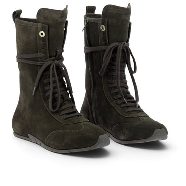 Bottes montantes à lacets Bronx moodeshop en daim huilé couleur café avec semelle en gomme artisanale