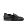 Mocassins artisanaux moodeshop Bronx en cuir noir avec motif effet serpent et petit talon de 1 cm