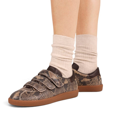 Sneakers Bronx bob-bie moodeshop en cuir effet serpent couleur stone olive avec fermeture à scratch et semelle gomme