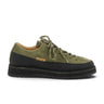 Chaussures artisanales moodeshop Fimon en daim vert avec semelle Vibram légère et détails en cuir noir