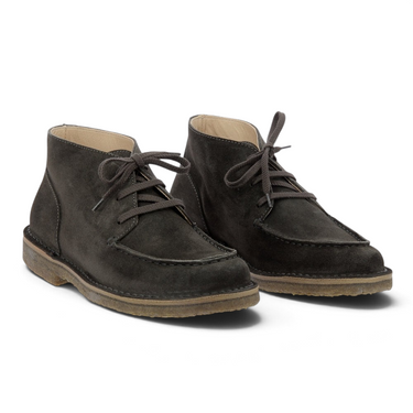 Chaussures montantes Deukeflex moodeshop en daim marron foncé avec semelle en crêpe, fabrication artisanale italienne