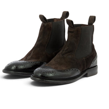 Chelsea boots Moma moodeshop en daim et cuir marron teak avec détails brogues et semelle artisanale italienne