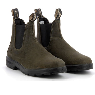 Chelsea boots Blundstone 1615 pour homme en daim huilé couleur olive foncé avec semelle en gomme chez moodeshop