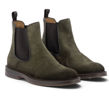 Chelsea boots Elia maurizi en daim vert olive avec semelle en gomme, vendues par moodeshop