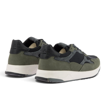 Baskets Clae Zuma olive en cuir et daim avec semelle en gomme, vue arrière, disponibles chez moodeshop