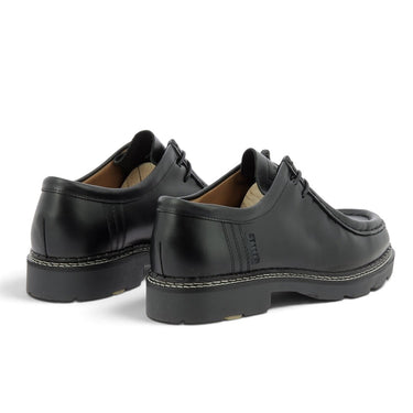 Derbies mocassins Pellet -1860 noirs en cuir de veau avec semelle cousue, disponibles chez moodeshop
