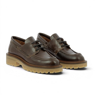 Chaussures derby artisanales moodeshop en cuir shadow calf marron testa di moro avec semelle crantée en caoutchouc