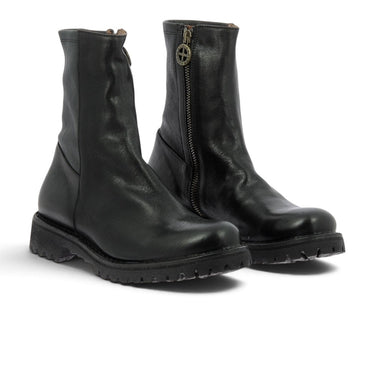 Bottes artisanales Fiorentini + baker Eternity noires en cuir avec semelle commando et fermeture éclair moodeshop