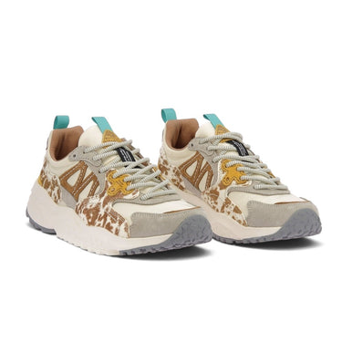 Baskets femme moodeshop Flower Mountain Solin en daim et nylon beige, blanc et orange avec motif façon poney