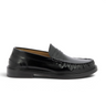 Mocassin Bobbies Allen noir en cuir poli artisanal avec semelle cousue et patin gomme, vue de profil.