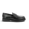Mocassin Cotteur 2 moodeshop en cuir lisse noir avec semelle épaisse en gomme antidérapante