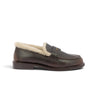 Mocassin penny loafer Toral marron en cuir vieilli avec doublure en fourrure de mouton, vendu par moodeshop