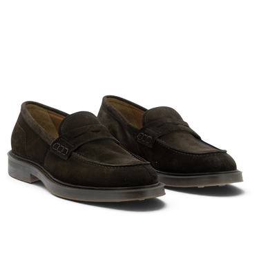 Mocassins artisanaux moodeshop en daim marron testa di moro avec semelle en gomme cousue blake fabriqués en Italie
